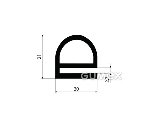 Gummiprofil, 21x20/2,7mm, "e" Form mit Loch, 60°ShA, NBR, -40°C/+70°C, schwarz, 